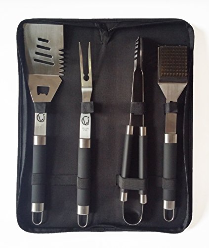 WIC Barbecue set WIC outils en acier inoxydable poignèe en silicone, 4 pièces BBQ avec malette 0691054977501 (0691054977501)