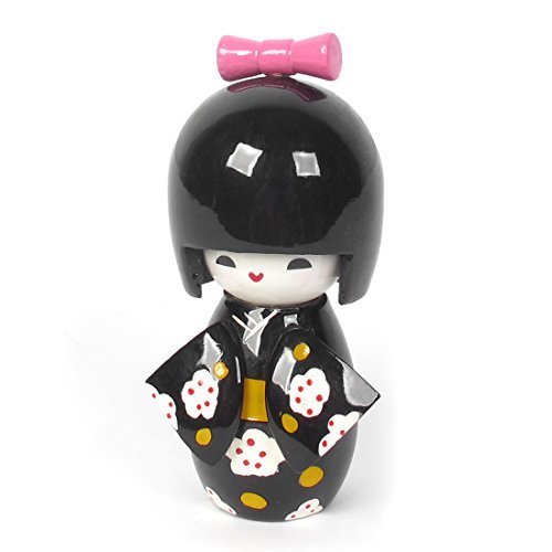 Kimono fleuri noir sourire bois-Kokeshi Poupée ...