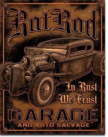 Rat Rod Garage Plaque métal plat Nouveau 31x40c...