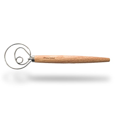 Fouet danois idéal pour pâtes épaisses (pain, pizza, patisserie) - qualité professionnelle en inox et bois 0700038607539 Home Optimal