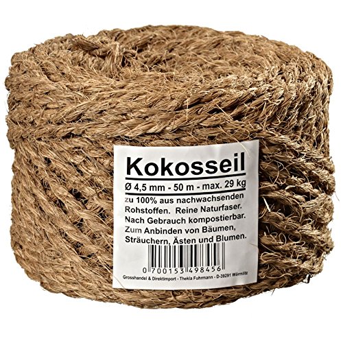 Ø 4.5 mm corde en noix de coco fil en noix de coco attache arbre ficelle de jardinage ruban de jardin en fibres de noix de coco 100% en fibres naturelles (Ø 4.5 mm - 50 m - capacité de charge max. 29 kg) 0700153498456 Grosshandel & Direktimport Thekla Fuhrmann Ø 4.5 mm corde en noix de coco fil en noix de coco attache arbre ficelle de jardinage ruban de jardin en fibres de noix de coco 100% en fibres naturelles (Ø 4.5 mm - 50 m - capacité de charge max. 29 kg) 0700153498456 Grosshandel & Direktimport Thekla Fuhrmann