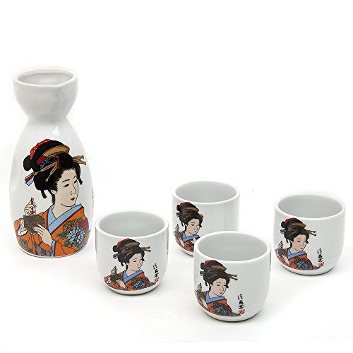 Ankoow ankoow Service à saké Japonais avec quatre tasses Beauté classique peint à la main Motif style poterie artisanat vin traditionnels en céramique tasse code EAN 0700516315369 