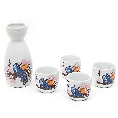 Ankoow ankoow Service à saké Japonais avec quatre tasses Hi peint à la main oiseau en porcelaine style poterie artisanat vin traditionnels en céramique tasse code EAN 0700516315406 