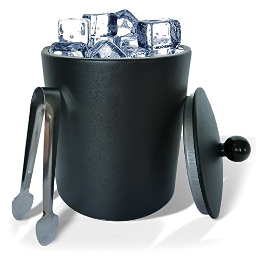 GranRosi Luxor granrosi Luxor Bac à glaçons avec couvercle et pince à glaçons - Exclusif Seau à Glace en Acier Inoxydable avec gaine en cuir en noir, Métal, Saphirschwarz, Noir code EAN 0700667838847 