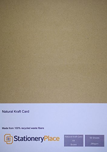 Stationery Place Kraft Card Stationery Place - Carte / Carton Kraft Naturel Marron Recyclé - Epais - A4 280gm - Pack de 50 feuilles code EAN 0701160843932 