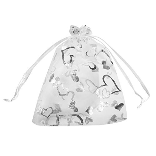 Housweety Sachets pochettes cadeau en organza 13x16cm - 25pcs - pour mariage, bijoux, cadeaux (blanc argenté) code EAN 0701256090929 