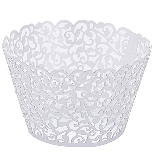 Carrie BB - pour Cuisine Carrie BB - Lot de 25 Papiers Emballages Evidé à Cupcakes Gâteau Caissettes Décoration pr Fête Mariage (Fleurs Blanc) 0701304122480 (0701304122480)
