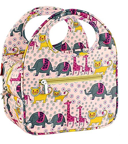 iSuperb Belle panier repas boîte tote étanche sac isotherme réutilisable avec animaux adorable image isolé sacs à lunch pour femmes filles femmes enfants enfants adolescents étudiants (africaine animaux rose) 0701385485665 (0701385485665)