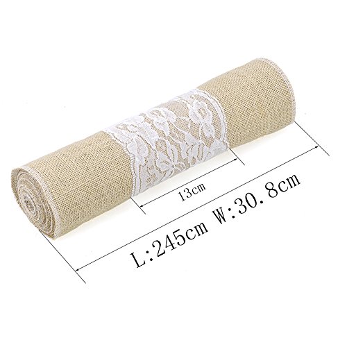 ZM® Chemin de table toile de jute et dentelle burlap aappes decoration mariage maison fête etc (l) code EAN 0701470916494 