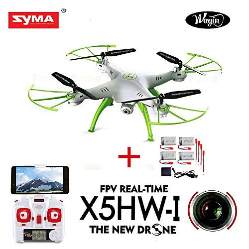WayIn Syma x5hw fpv explorers 2.4ghz 6-axis gyro rc headless quadcopter drone ovni avec wifi caméra + 4pcs 500mah batteries et 4 en 1 chargeur (blanc) code EAN 0701630930568 