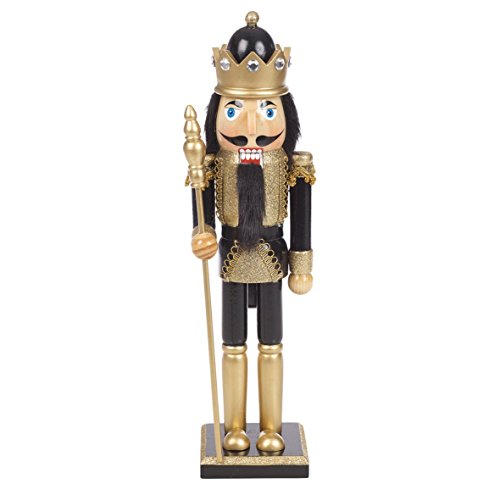 Christmas Nutcrackers Décoration de Noël Soldat Casse-Noisette Roi traditionnel en bois sur support - Noir et Or - 38 cm code EAN 0701851633057 