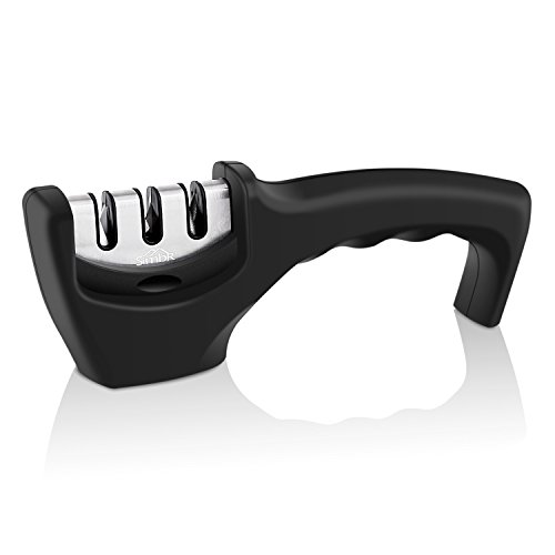 SIMBR Affûteur à couteau de cuisine avec poignée ergonomique et base antidérapante pour la survie, combat, sculpture, fillet, pain, swiss, couteaux de poche et plus - aiguisoir avec 3 etape 0701979221570 (0701979221570)