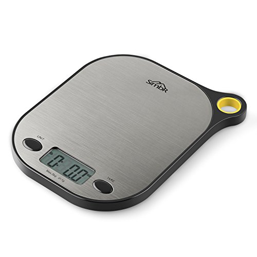 SIMBR Balance de cuisine electronique, balance numérique avec plate-forme en verre trempé et capacité de 5kg en acier inoxydable (argent) 0701979221808 (0701979221808)