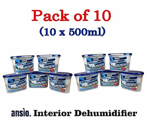 ANSIO Intérieur & Déshumidificateur (Combo Pack de 10) 5 x intérieur DÉSHUMIDIFICATEUR Pots & 5 x Sacs Déshumidificateur code EAN 0702380946137 