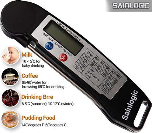 sainlogic Sainlogic(R) Thermomètre ultra rapide de cuisson, thermomètre numérique à lecture instantanée avec une longue sonde, écran LCD, anticorrosion, meilleur pour l'alimentation, la viande, les grillades, le barbecue, le lait et l'eau du bain code EAN 0702382219192 