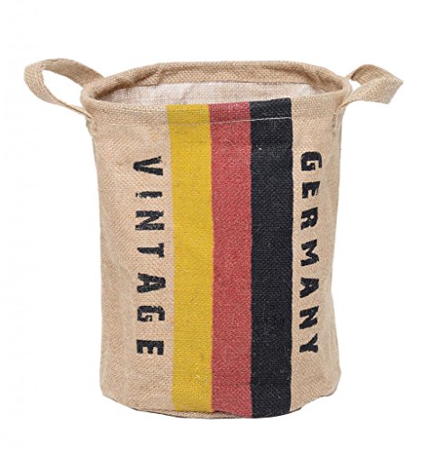 GreenForest® Linen Laundry Storage Basket Round Basket with German Flag 9.4x11.8 Inches, Natural 0702382598648 Greenforest - Storage