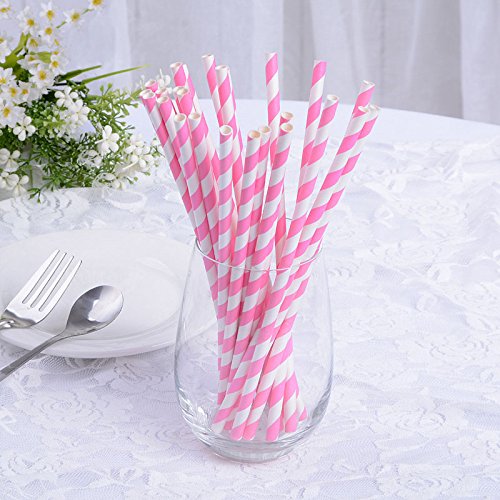 Generic Pailles en Papier Rose à rayures pour d...