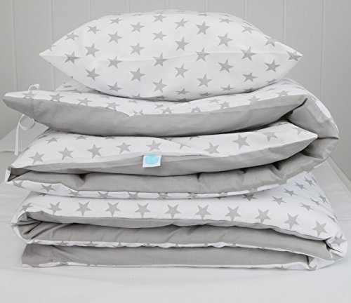 Jodean Ltd JODEAN PETITES ÉTOILES' LITERIE DE QUALITÉ POUR BÉBÉ, PUR COTON, LIT BÉBÉ, BERCEAU, LIT ÉVOLUTIF, LIT POUR ENFANT, HOUSSE DE COUETTE ET TAIE D'OREILLÉ 150X120CM (BLANC ET GRIS) code EAN 0702658091866 