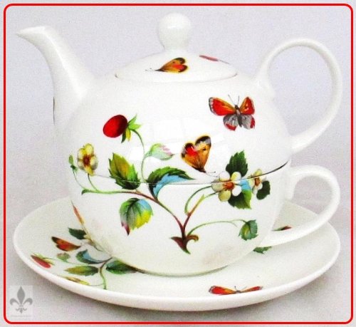 Fraises et papillons Thé pour une personne en p...