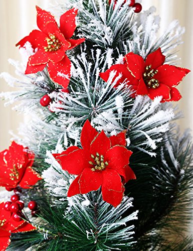 Bei wang Wang pour 6 pièces 13 cm de fleurs décoratives en soie pour sapin de noël doré poinsettia bush red et fleurs artificielles poinsettia bush, Rote, taille unique code EAN 0702877501979 