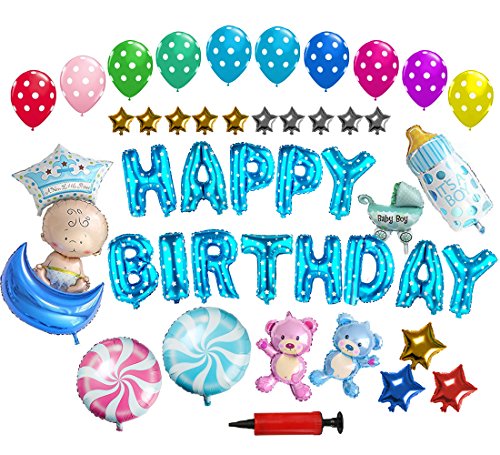 ilauke Kit de fête d'anniversaire complet pour 1 an garçon bébé - ballon gonflable lettres happy birthday code EAN 0703194396286 