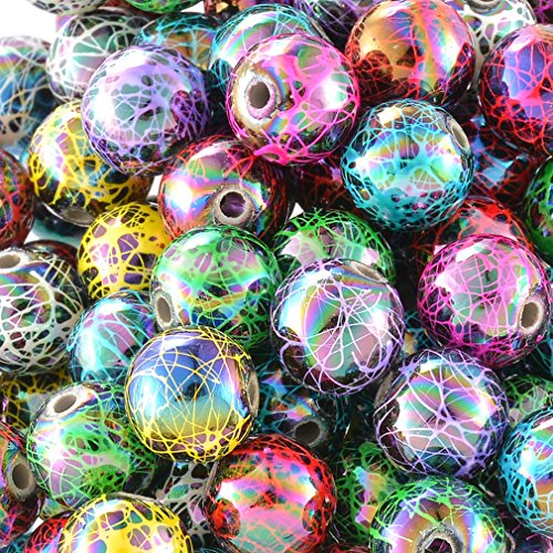 Mixte acrylique boules motif peint perles inter...