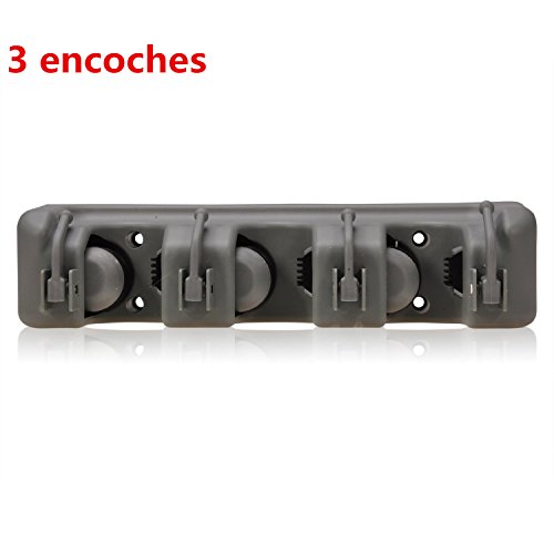 Porte balais mural avec 4 crochets 3 encoches p...