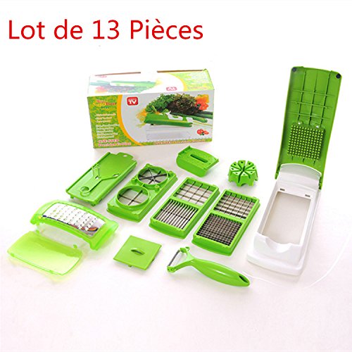 Mandoline professionnelle pour decouper les legumes trancheuse coupe-legumes hacheur d'ail eplucheur de pommes de terre raper trancher legumes-lot de 13 pieces 0703546186145 Nobiy's