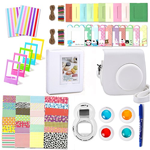 Leebotree Fujifilm Instax 8 Mini Accessoires, Leebotree 10 en 1. Le package comprend un étui pour l'appareil photo, un album, une lentille pour selfie, des filtres colorés, des cadres pour suspendre au mur, un stylo, des cadres et collants à mettre sur les coins (Blanc) 0703546954768 (0703546954768)