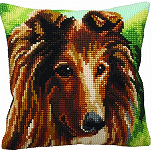 BYT Collection Coussin au point noué Motif Cross Stitch 40 cm by 40 cm Cushion Dog Dogcx0731 0703962053205 (0703962053205)