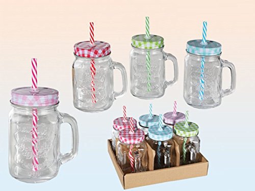 EuroDiscount OB Verre avec anse et couvercle coloré avec aspect paille bocal de 500 ml-lot de 6 code EAN 0704280138896 