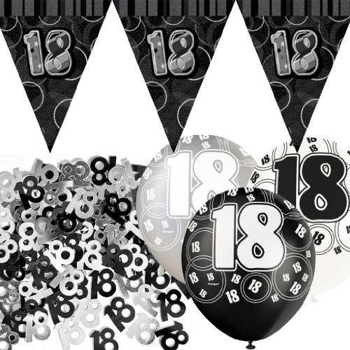 Kit de décoration de fête Noir et Argent 18 ans...