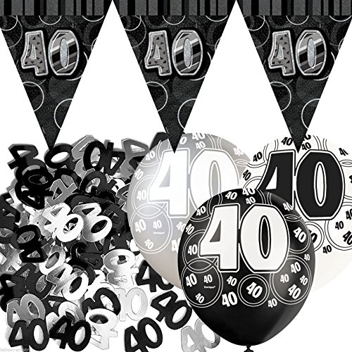 Kit de décoration de fête Noir et Argent 40 ans...