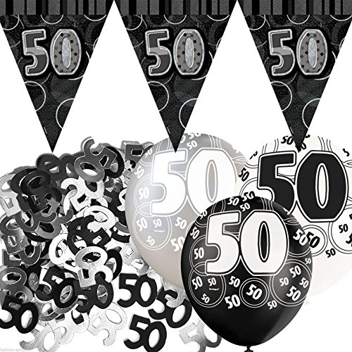 Kit de décoration de fête Noir et Argent 50 ans...