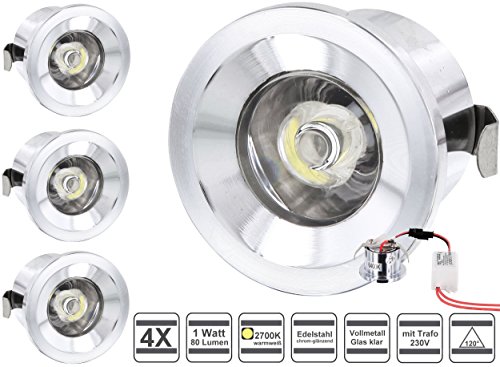 4 Pack - Mini Spot LED en aluminium - 1 W 80LM ...