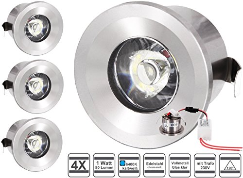 4 Pack - Mini Spot LED en aluminium - 1 W 80LM ...