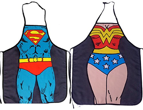 F-Fook f-fook Iron Man Tablier de cuisine humoristique tabliers de cuisine Creative être le Héros pour les hommes Boyfriend cadeaux, Polyester, Superman + Wonder Woman 0707152334693 (0707152334693)