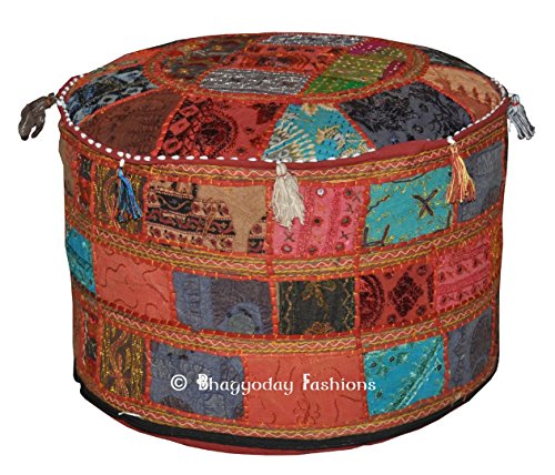 BhagyodayFashions Indien Patchwork Ottoman Pouf pour, salon indien Pouf, tabouret Ottoman Pouf rond, ethnique brodé Pouf Pouf Housse, Bohemain Patch ethnique travail, Multi Couleur, Vintage Coton Pouf Decor Art, 45,7 x 33 cm. Par bhagyoday code EAN 0707273912435 