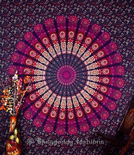 BhagyodayFashions Indien Motif floral indien Bedsheet couvre Tenture, drap de plage, en pique-nique de qualité Hippie murale Motif bohème Motif Mandala, tapisseries, dortoir Pyshedlic Tapisserie en coton décoration, couvre-lit, 86 x 94 Par Bhagyoday Inch code EAN 0708022194683 
