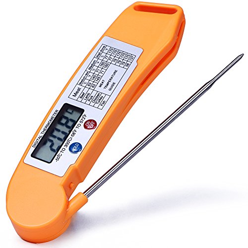 MANLEHOM Cuisson thermomètre à viande barbecue ultra rapide thermomètre numérique bbq électronique avec sonde interne pliable (orange) 0708315892425 (0708315892425)