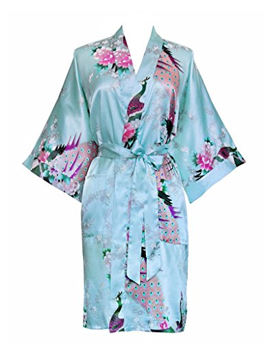 Surenow Kimono de femme motif exotique paon fleur kimono satin soyeux peignoir code EAN 0708402179187 