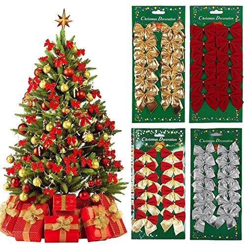 I LOVE DIY ILOVEDIY 24Pcs Décoration Ornement Suspendu Nœud Bowknot Papillon Décorer Arbre Sapin de Noël Mignon (24pcs, Rouge) code EAN 0708478326331 