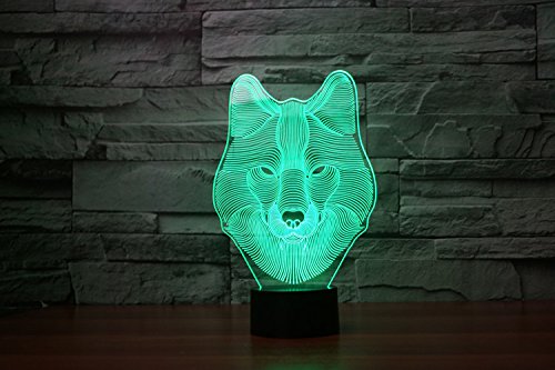 Generic Lampe Visualisation 3D incroyable Glow LED Night Light-Bulb Sculpture loup Art allume en Produit unique Cartoon Effets lumineux et Illusion optique incroyable Sept couleurs transforment code EAN 0708478741646 