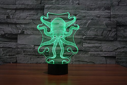 Generic Lampe Visualisation 3D incroyable Glow LED Night Light-Bulb poulpes Art Sculpture allume en Produit Unique Effets lumineux Cartoon et Illusion optique incroyable Sept couleurs transforment code EAN 0708478741820 
