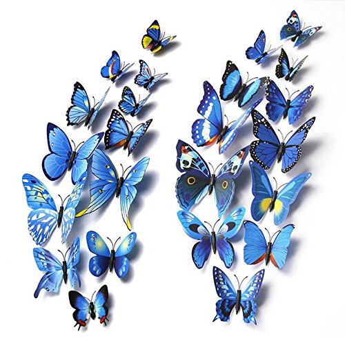 24 PCS 3D Art papillon autocollant mur autocollant autocollants PVC papillons maison BRICOLAGE décoration chambre décoration cadeau de Noël (Bleu) 0709466451523 Emwel