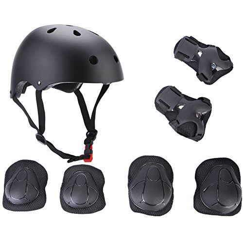 ELESKY elesky Sport réglable de protection Gear Set de sécurité de sauvegarde (genou Coude Poignet) Casque pour enfant Youth Skateboard Roller Vélo Bmx Bike Hoverboard et autres activités de Sports extrêmes, noir 0709615806778 (0709615806778)