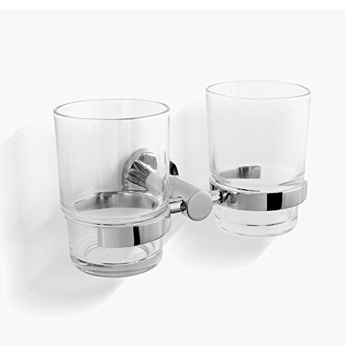 CRW BATHROOMS CRW 2 Cups Support mural en verre en acier inoxydable support brosse à dents gobelet pour salle de bain 90008 0709812355819 (0709812355819)