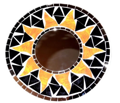 MADE IN ZEN Miroir en Mosaïque Glace 20 cm Bois Soleil Artisanat Mosaic Mirror Sun Mosaique noir code EAN 0710500224768 