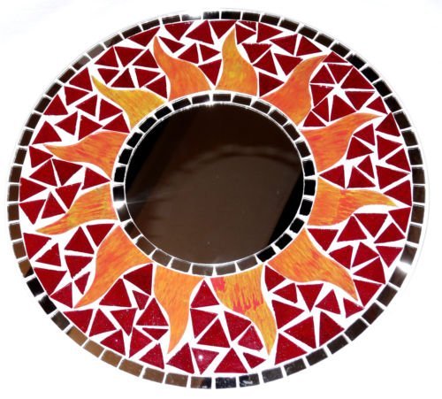 MADE IN ZEN Miroir en Mosaïque Glace 30 cm Bois Soleil Artisanat Mosaic Mirror Sun Mosaique rouge code EAN 0710500224775 