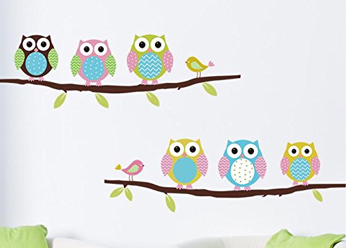 colorfulworld Colorfulworld 70 * 45 cm peintures murales colorées Murs de papier / verre 6 Hiboux Oiseaux Branches Autocollant Mural décalque de mur de papier peint DO IT YOURSELF 0710882219550 (0710882219550)